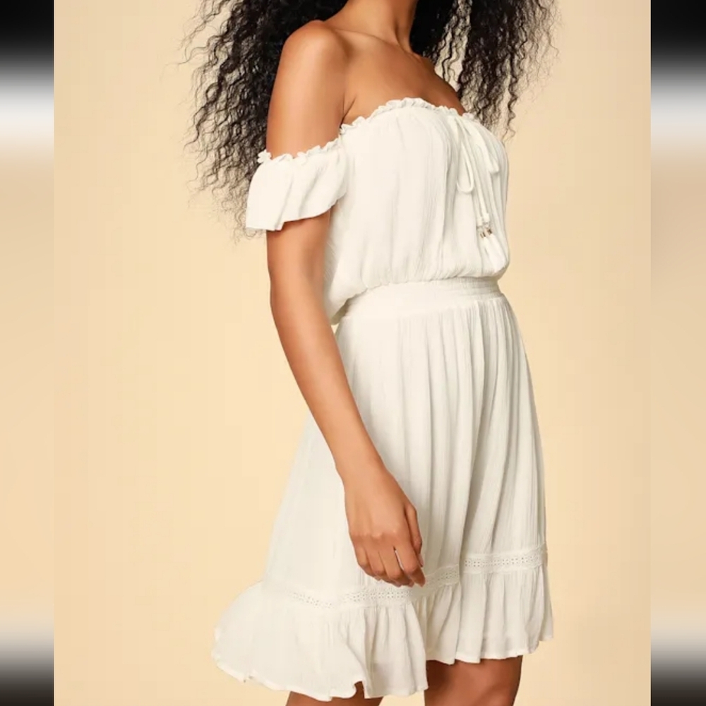 Lulu's Palmeras White Off-the-Shoulder Mini Dress